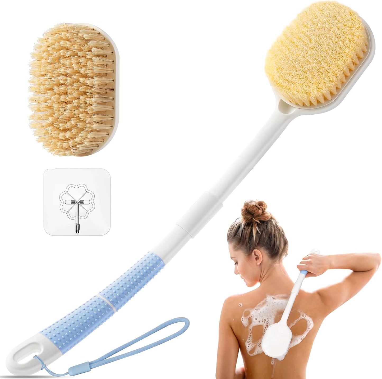 Dry Brushing Body Brush for Massage - Natural Boar Bristle Exfoliating Brush with Massage Nodes for Lymphatic Drainage, Cellulite, Blood Circulation Improving Skin Health for Women Men Elderly(Grey)