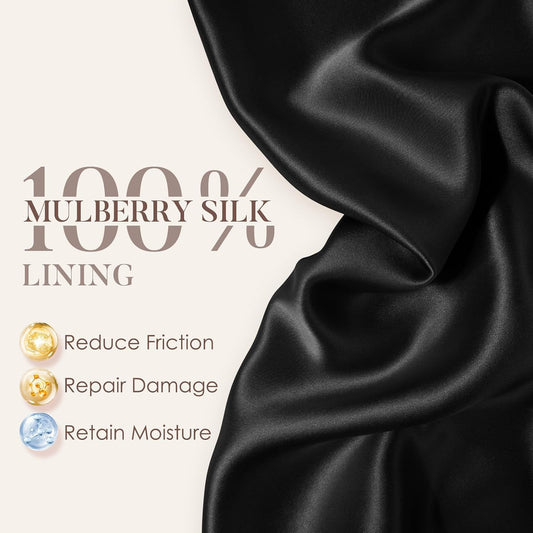 LULUSILK 100% Mulberry Silk Bonnet for Sleeping Women and Men, No More Frizzy Tangled Hair, Real Silk Sleep Cap for Curly Hair, Black, Pack of 1