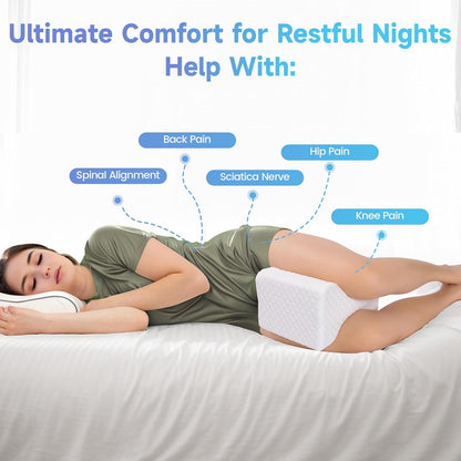 CloudBliss Knee Pillow for Side Sleepers-Cooling Leg Pillow for Side Sleeping, Memory Foam Knee Pillow for Hip Pain, Lower Back Pain, Sciatica Pain, Knee Wedge Pillow with Contour Design, White