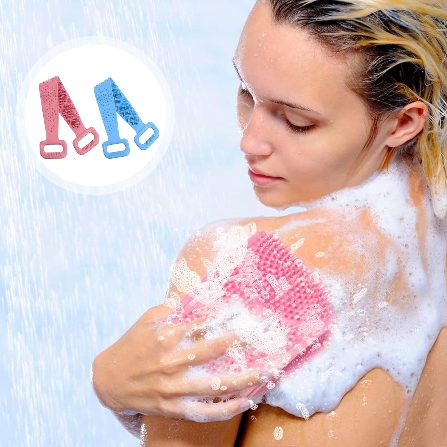 Silicone Body Scrubber for Shower,Silicone Back Body Scrubber with Handle,27.5 Inch Exfoliating Deep Clean Bath Body Brush Scrubber for Men and Women-2 PCS