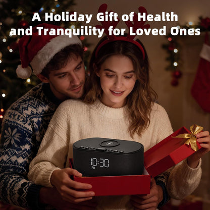 Sound Machine Alarm Clock for Bedrooms: Bluetooth 10W Stereo Sound Speaker with Wireless Charging - White Noise Machine for Sleeping with 21 Soothing Sounds - Putty
