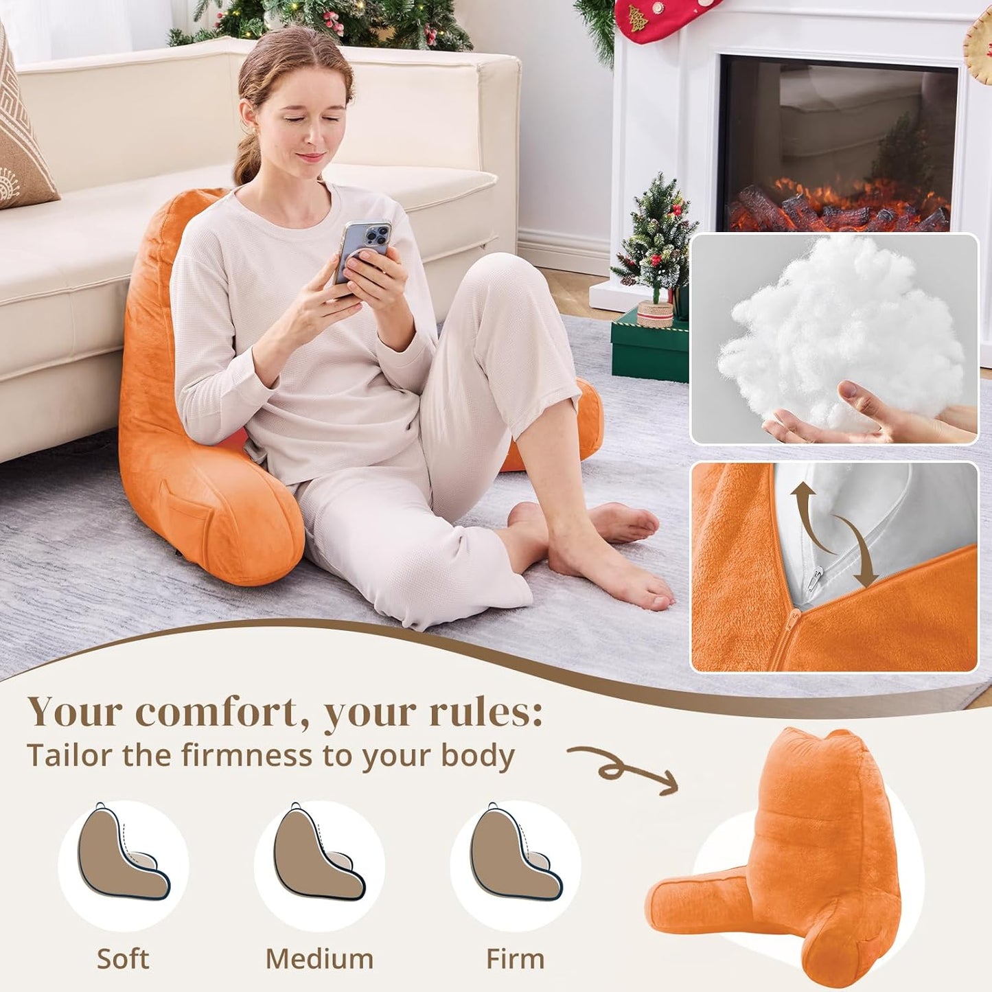 Sasttie Reading Pillows for Sitting in Bed Adult, Back Pillow Bed Sitting Up, Back-Rest Support Cushion for Sit Up on Couch, Sofa, and Floor, Dorm Essentials, Oeko-Tex Certified, Dark Grey