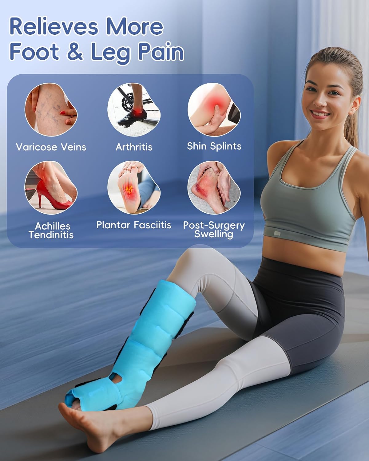 Comfytemp Ankle Ice Pack Wrap Brace for Swelling, Foot Pain Relief, 2 Gel Packs for Injuries Reusable, Hot Cold Compress Therapy for Plantar Fasciitis Relief, Heel Spur, Achilles Tendonitis, Swelling