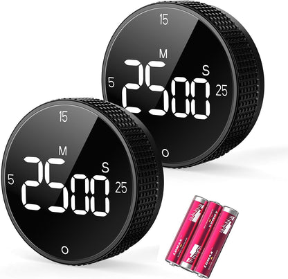Digital Magnetic Kitchen Timer for Cooking, Large LED Countdown Timer, Rotating Pomodoro Timer, Volume Adjustable, 5/15/25 Min Presets for Kitchen, Baking Grilling Studying