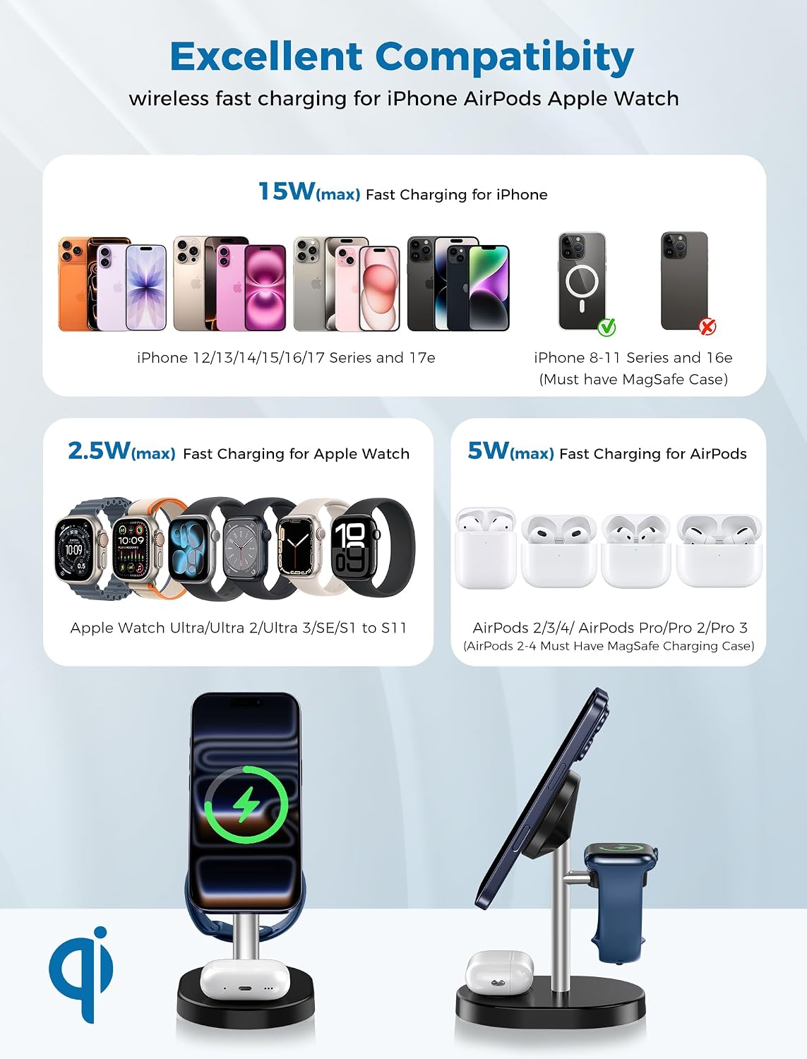 Mag-Safe Charger 3 in 1 Charging Station for iPhone Apple Watch AirPods