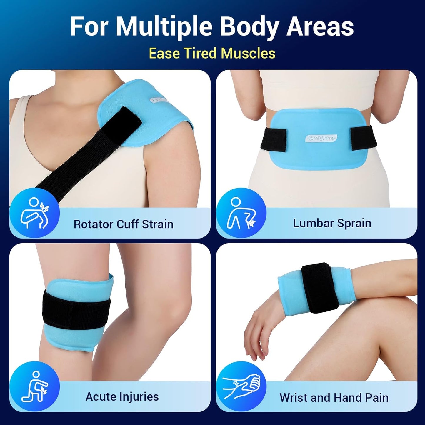 Comfytemp Gel Ice Packs for Injuries Reusable, FSA Eligible HSA, Hot Cold Compress Soft Ice Packs, Pain Relief for Ankles, Knees, Wrist, Shoulders, Back and More, Recovery Items for Men Women, 2Packs