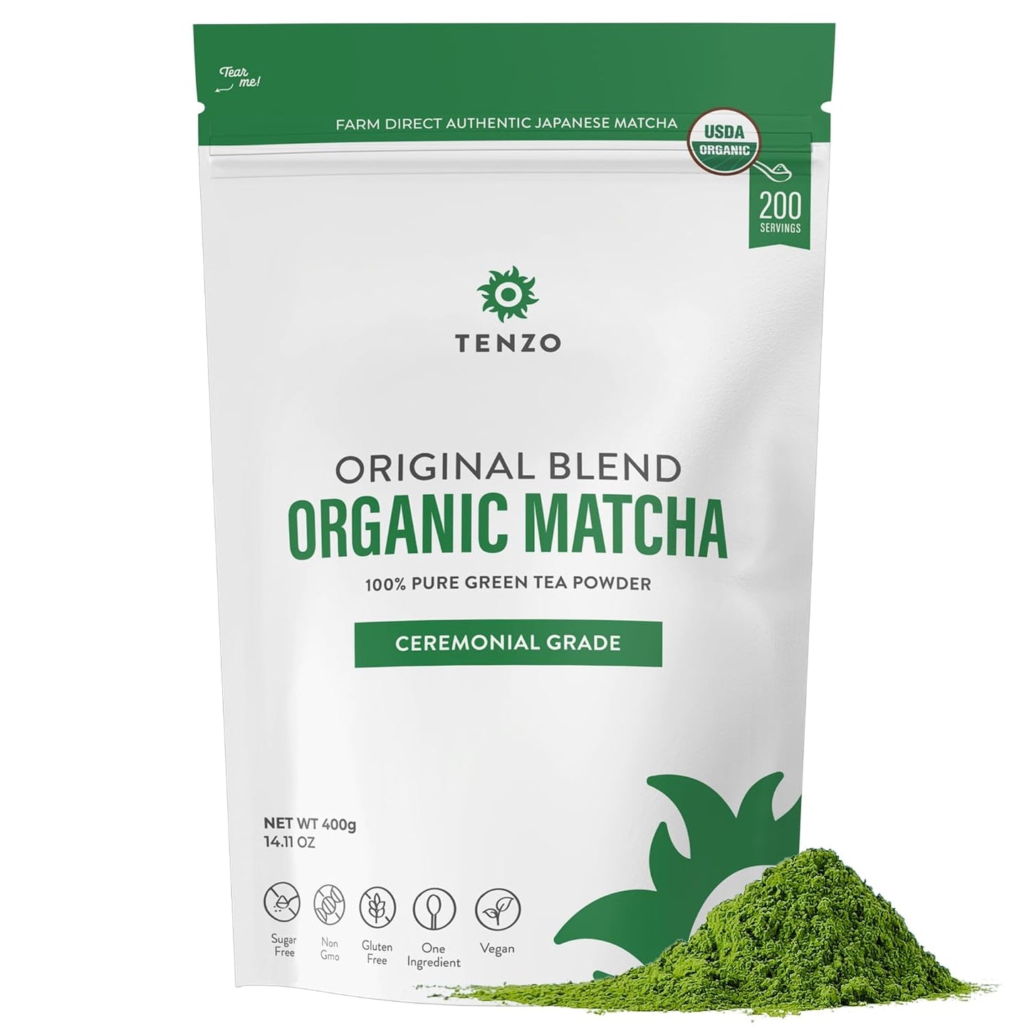 Tenzo Matcha Green Tea Powder, Organic Cafe Sweetened Matcha Latte Green Tea Powder, Ceremonial Barista Crafted Mix - Authentically Japanese - Matcha Latte Mix (35.27 Ounce)