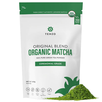 Tenzo Matcha Green Tea Powder, Organic Cafe Sweetened Matcha Latte Green Tea Powder, Ceremonial Barista Crafted Mix - Authentically Japanese - Matcha Latte Mix (35.27 Ounce)