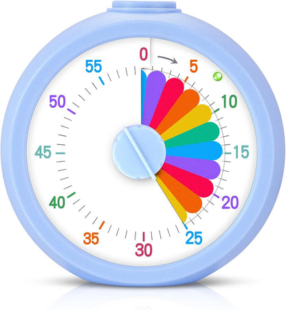 Mwellewm Visual Timer for Kids, 60 Minute Time Digital Pomodoro Timer Countdown with Silent Pause Function for Classroom Kitchen Study Cooking Meetings ADHD Rainbow Pattern(Blue)
