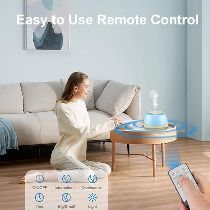 300ML Essential Oil Diffuser, Remote Control Ultrasonic Aromatherapy Oil Diffusers Cool Mist Humidifier, Waterless Auto-Off and 7 LED Light Colors for Bedroom, Yoga, SPA, Baby