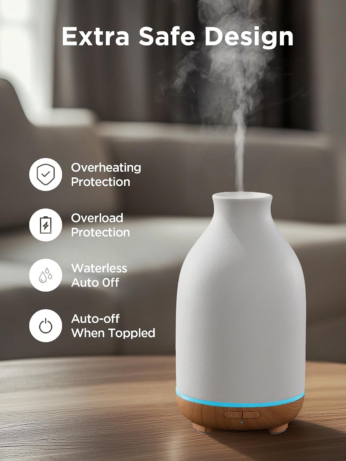 InnoGear Aromatherapy Diffuser, 150ml Ceramic Diffuser Mother's Gift Ultrasonic Humidifier Cool Mist Essential Oil Diffusers for Home Air Diffuser with 2 Mist Modes Waterless Auto Off, White