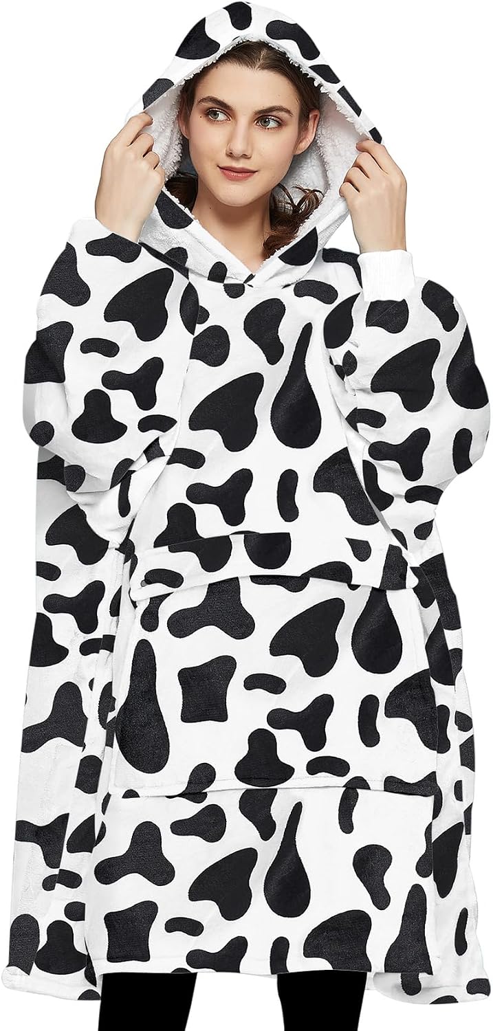 KFUBUO Wearable Blanket Hoodie for Adults Sherpa All Patterns Cat Oversized Sweatshirt Blanket with Pockets for Women