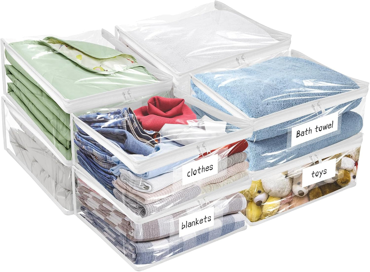 Plastic Storage Bags with Easy-Glide Zipper, Durable Clear Vinyl Zippered Storage Bags for Clothes Sweaters Comforters Blankets Sheets Bedding (15.7 x 13.8 x 3.9 Inch, Transparent White)