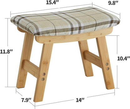 Foot Stool Ottoman Foot Rest Under Desk,Small Stool for Living Room, Bedroom and Kitchen (Brown Legs - Beige Stool Surface)