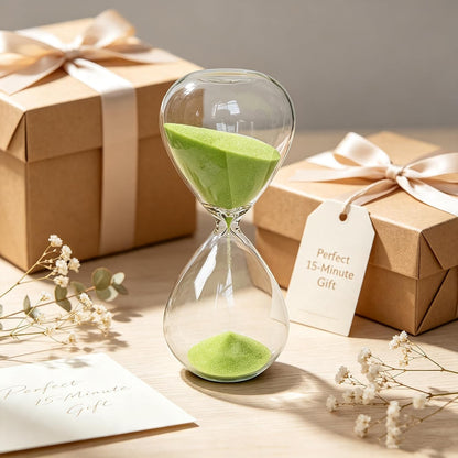 Hourglass, HoveBeaty Black Sand Timer, 15 Minute Hand-Blown Glass