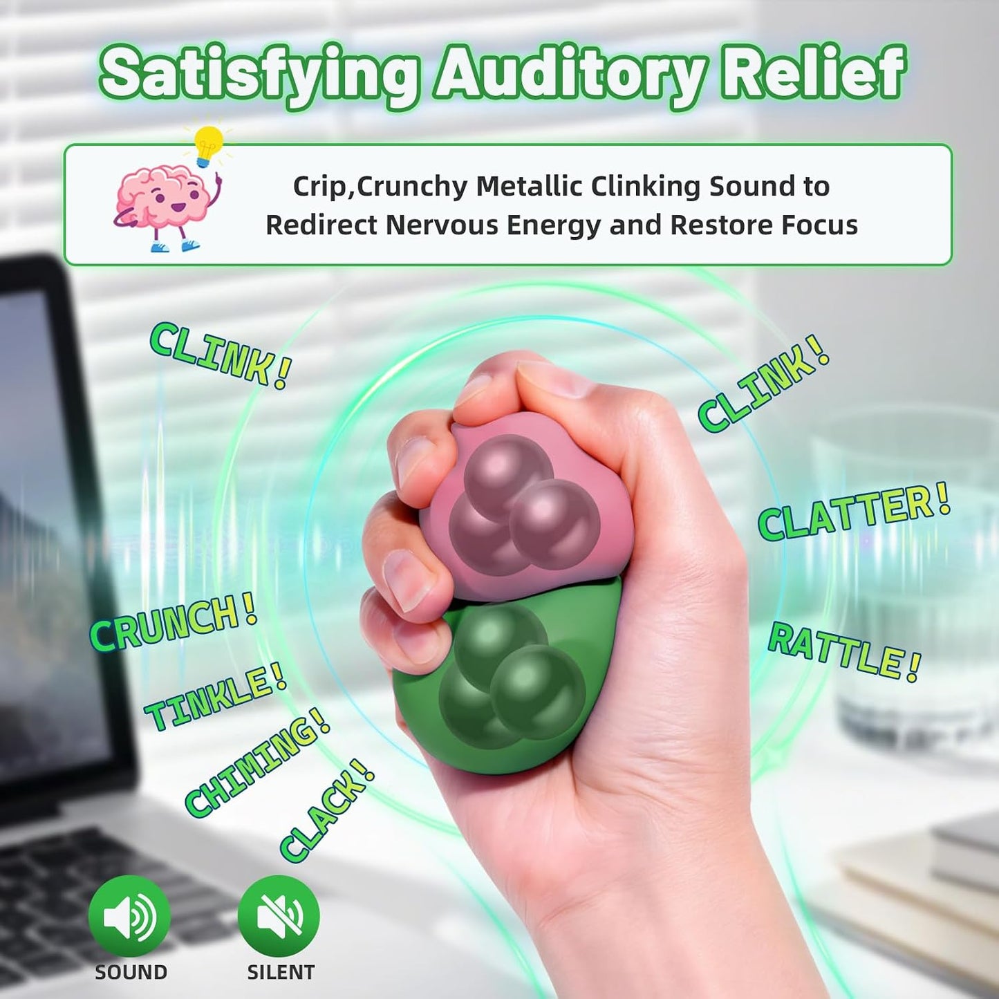 Sensory Stress Balls - Fidget Toy for Adults & Teen, Silicone Polyhedron Hand Therapy Ball with Beads Inside Relief Stress Squeeze Toy for Autism & ADHD, Office Desk Toy