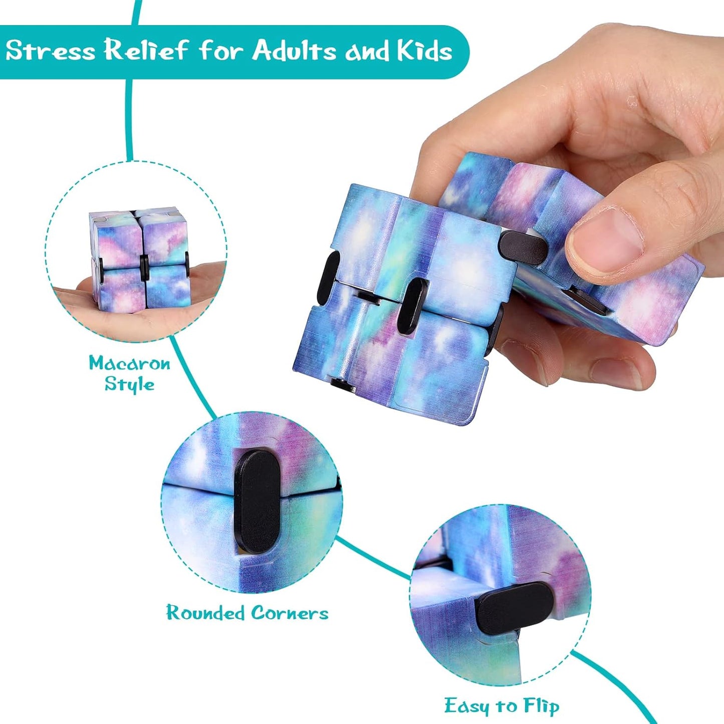 Chivao 48 Pcs Infinity Cube Sensory Toy Infinite Cube Fidget Toy Stress Relieving Handheld Infinite Flipping Hand Desk Gift Portable Blocks for Teen Adult Anxiety Stress Relief(Starry Sky Style)