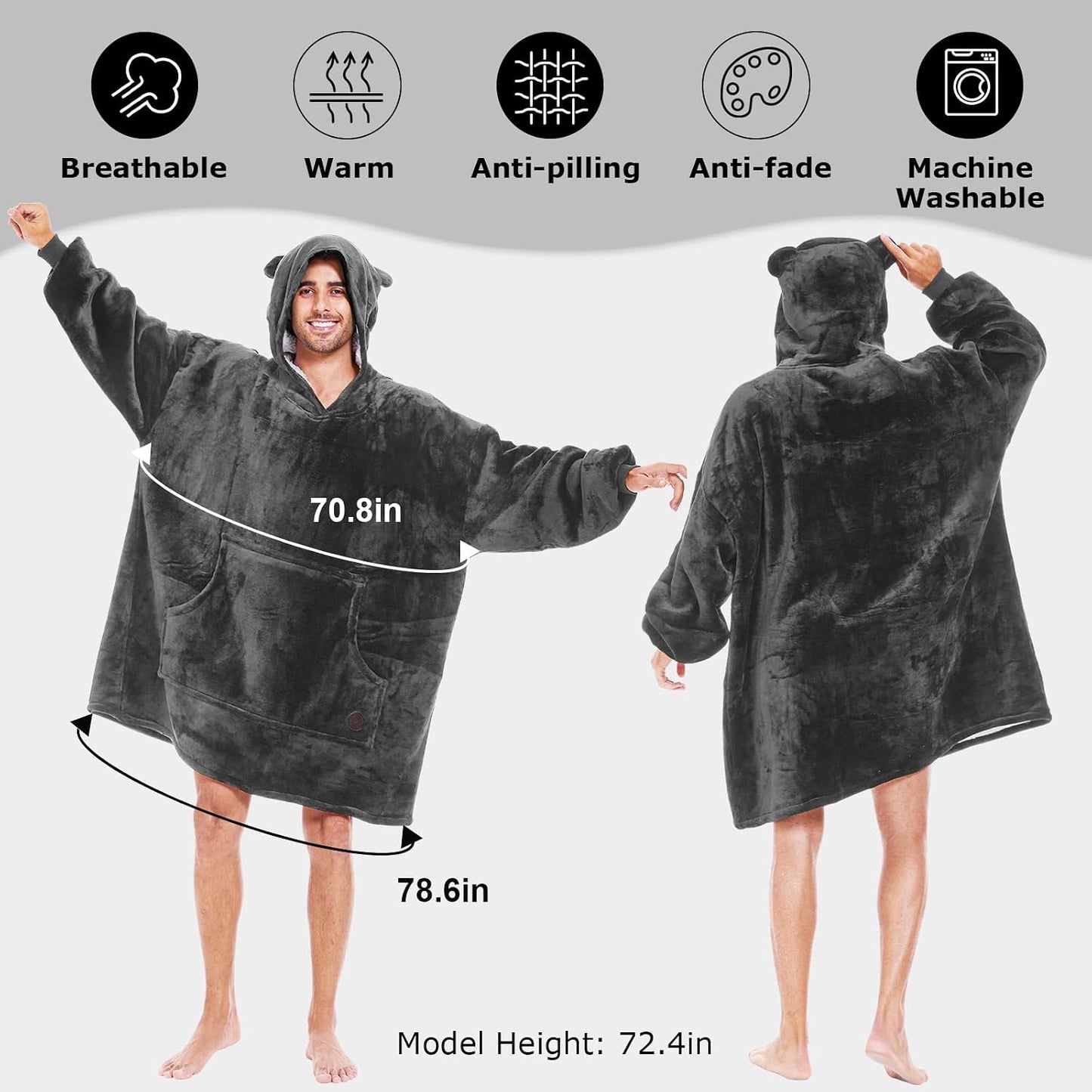 THREE POODLE Wearable Blanket Hoodie for Women, Oversized Sherpa Sweatshirt Blanket for Adults Men, Cozy Hooded Blankets, Gifts for Teen Girls Women Mom Sister