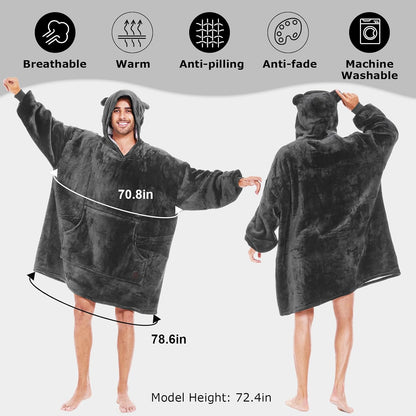 THREE POODLE Wearable Blanket Hoodie for Women, Oversized Sherpa Sweatshirt Blanket for Adults Men, Cozy Hooded Blankets, Gifts for Teen Girls Women Mom Sister
