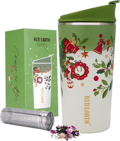 GiNT 17oz Travel Tea Mug with Infuser, 2 Lids. Vacuum Insulated 316 Stainless Steel Coffee Mug. Dishwasher Safe Tea Cup with Strainer for Hot & Cold Brew Coffee. Mothers Day Gifts for Mom (Green)