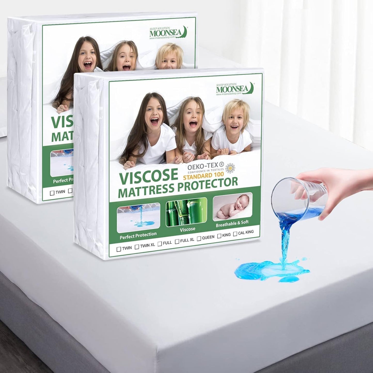 Waterproof Mattress Protector Twin Size, Skin Friendly and Breathable Twin Mattress Cover for Kids, Viscose Jersey Mattress Pad with 14" Deep Pocket