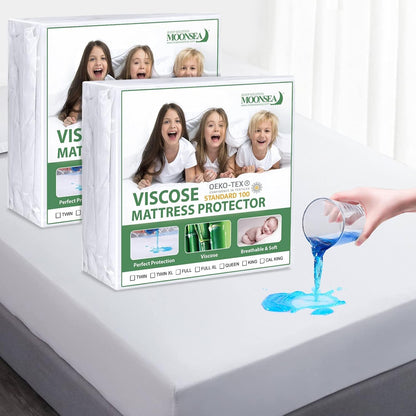 Waterproof Mattress Protector Twin Size, Skin Friendly and Breathable Twin Mattress Cover for Kids, Viscose Jersey Mattress Pad with 14" Deep Pocket