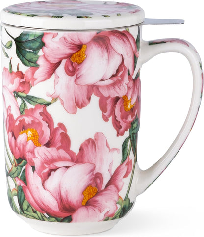 AmorArc Porcelain Tea Mug with Infuser and Lids, 18 Oz Large Cup Strainer with Bag Holder for Loose Leaf Tea, Steeping Coffee Mug for House-warming Wedding Birthday Gift
