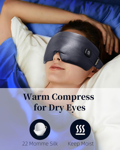 Heated Eye Mask for Dry Eyes - Silk Cordless Warm Eye Compress Moist Heat, FSA Eligible, Eye Heating Pad for Stye Treatment, Tired Eyes, Sleep, Travel, Washable, Rechargeable, Blue