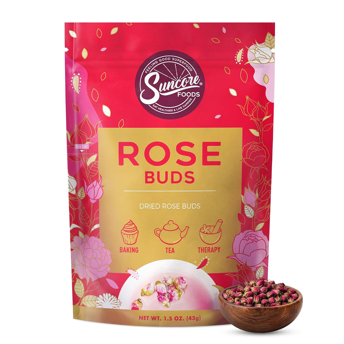 Suncore Foods Rose Buds 1.5oz | Premium Edible Flowers for Tea & Baking