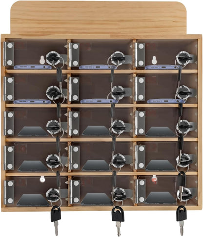 20-Slot Cell Phone Locker Box, Wood/Acrylic, Wall/Desk with Locks and Keys