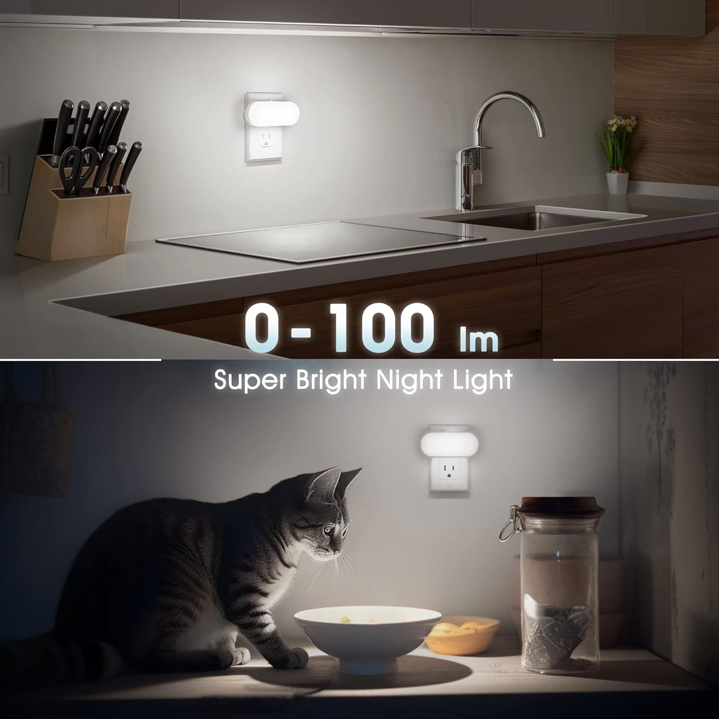 DORESshop Amber Night Light, Auto On/Off, 0-100 LM Adjustable Brightness, Dimmable Plug Into Wall Light Sensor Night Light for Kids Room, Bedroom, Stair Lights, Amber, 1W, 2 Pack