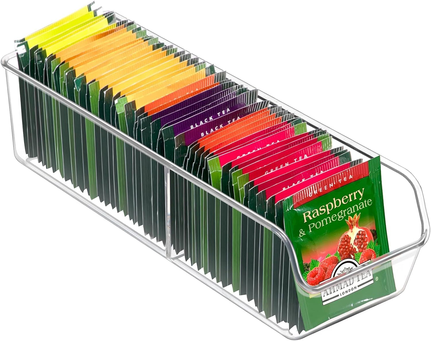 FUCDTEFC Tea Bag Organizer, Tea Bag Holder Box Storage Bin, Clear Tea Packet Plastic Drawer, Sugar Packet, Coffee, Condiment, Spice Bag Holder for Kitchen Cabinet, Countertop, Fridge