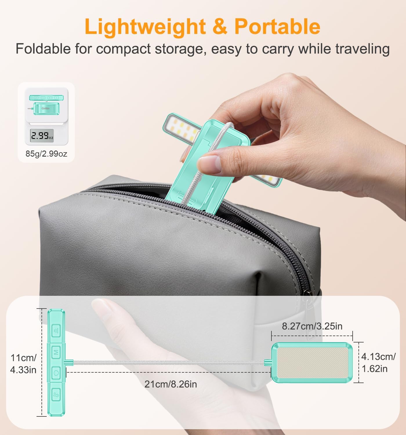 Gritin 2026 Gen 2 Book Light for Reading- 32 Eye Caring Full Spectrum LED | 5 Colors & 5 Brightness, Adjustable Wide/Narrow Beam, Upgrade 1500mAh Long-Lasting Rechargeable Clip on Light for Book Lovers