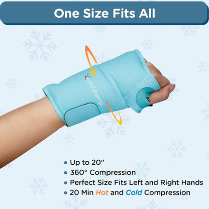 Comfytemp Wrist Ice Pack Wrap Carpal Tunnel Relief Wrist Brace, 2 Packs, FSA Eligible HSA, Gel Ice Packs for Injuries Reusable Wrap for Hand Pain, Hot Cold Compress Hand Brace, Men Women Recovery Item