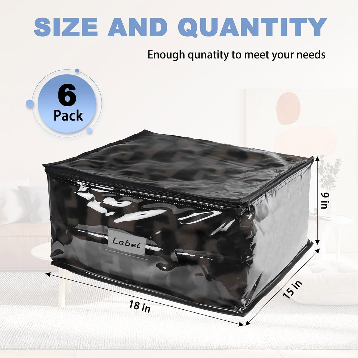 Clear Zippered Plastic Clothes Storage Bags, 6 Pack, White