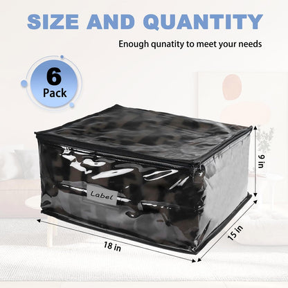 Clear Zippered Plastic Clothes Storage Bags, 6 Pack, White