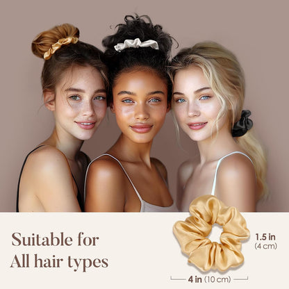 LULUSILK Silk Scrunchies for Hair Sleep, 100% Real Mulberry Silk, No Damage Hair Ties for Women and Girls, Classic Black, Pack of 3