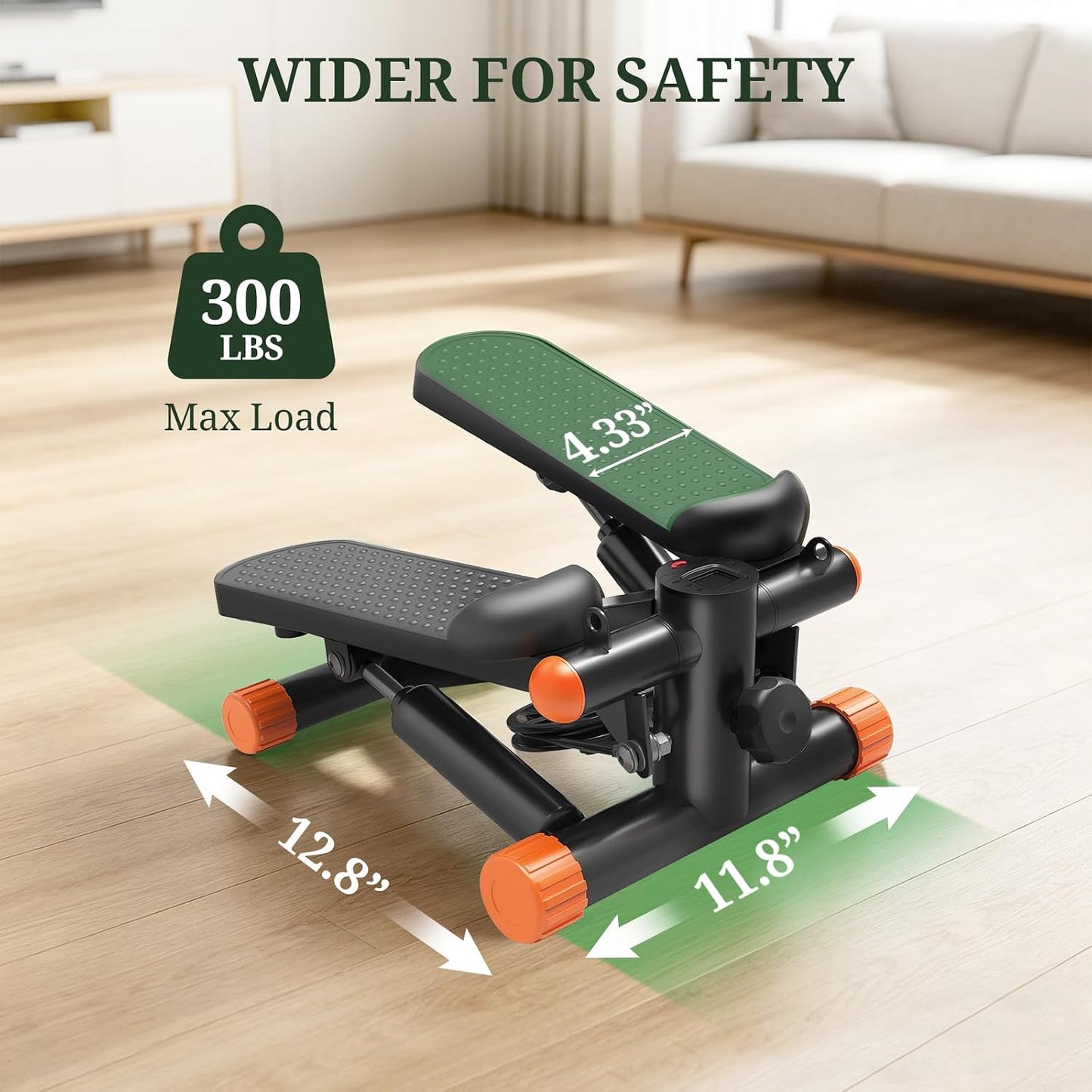 Mini Stair Steppers with Resistance Bands for Exercise at Home, Portable Exercise Twist Stepper Machine for Full Body Workout, Hydraulic Fitness Stepper with LCD Monitor, Black