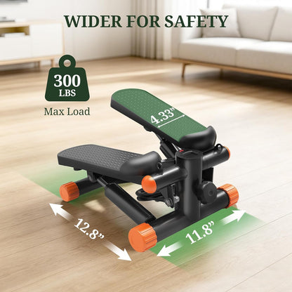 Mini Stair Steppers with Resistance Bands for Exercise at Home, Portable Exercise Twist Stepper Machine for Full Body Workout, Hydraulic Fitness Stepper with LCD Monitor, Black