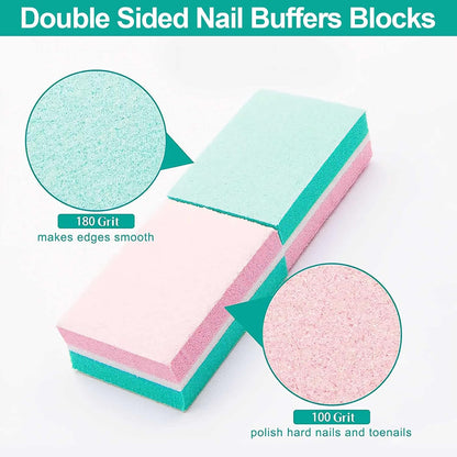 CGBE Nail Buffer (50 Pack), Buffer Block Nail File 100/180 Grit, Mini Nail Buffers Block Sponge Double Sided Nail File for Acrylic Nails Manicure Tools (Pink-Purple)