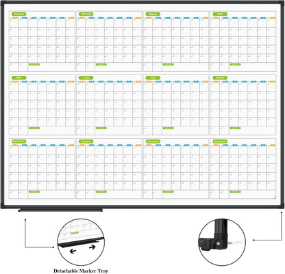 JILoffice Magnetic Dry Erase Calendar Whiteboard, 4 Month White Board Planner 36 X 24 Inch, Black Aluminum Frame Wall Mounted Board for Office Home and School