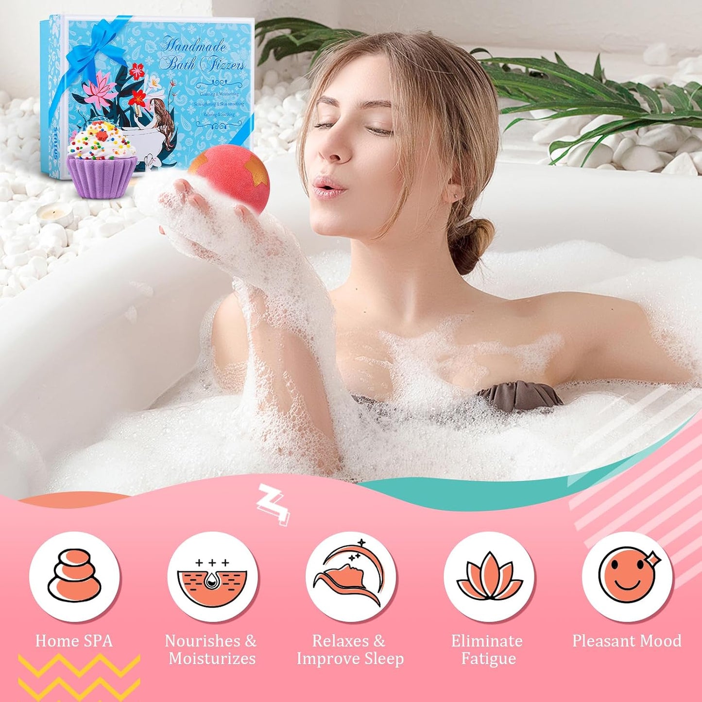 STNTUS INNOVATIONS Bath Bombs, 7 Natural Bath Bomb Gift Set, Bubble Bathbombs for Women Kids, Shea Butter Moisturize, Gifts for Mom Her Girlfriend, Mothers Day Gifts, for Birthday Valentines Christmas