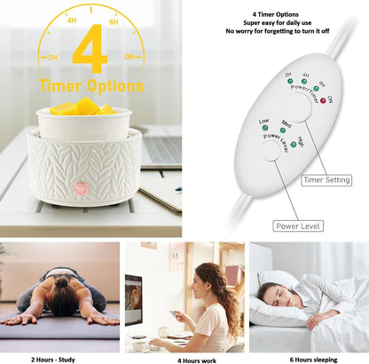 EQUSUPRO Wax Melt Warmer for Scented Wax Melts 3-in-1 Electric Ceramic Candle Wax Warmer Burner Fragrance Wax Melter for Home Office Bedroom Gift & Decor (Leaf)