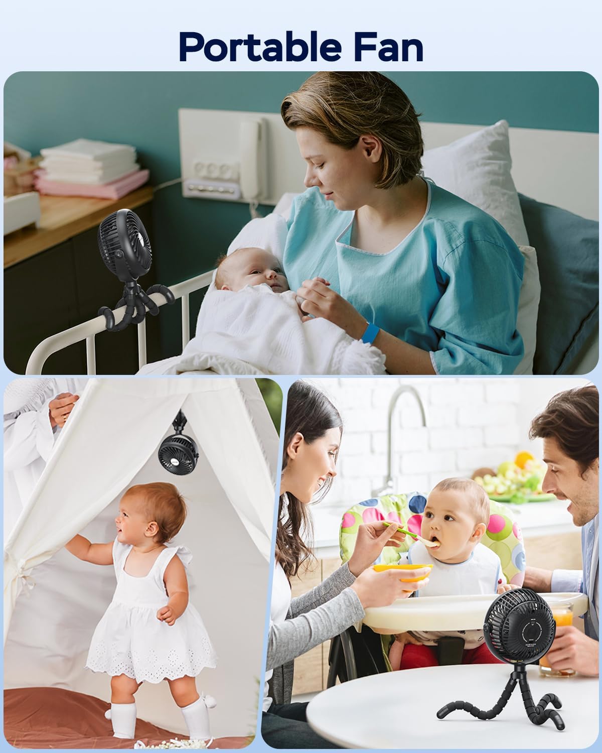 AMACOOL Baby Stroller Fan 5000mAh Rechargeable, Max 20H Cooling