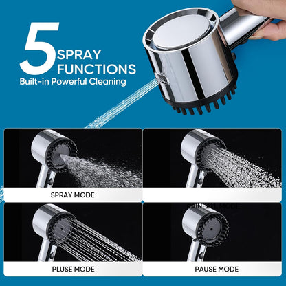 Cobbe Filtered Shower Head with Handheld, 4+1 Spray Mode Showerhead with Filters, Built-in Power Wash for Hard Water - Remove Chlorine - Reduces Dry Itchy Skin, Luxury Gray