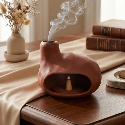CEREMONY Palo Santo Holder -Mini Ceramic Incense Holder for Palo Santo Sticks - Palo Santo Holder for Gift-White Sage Holder for Meditation Decor (Brown-Fireplace)