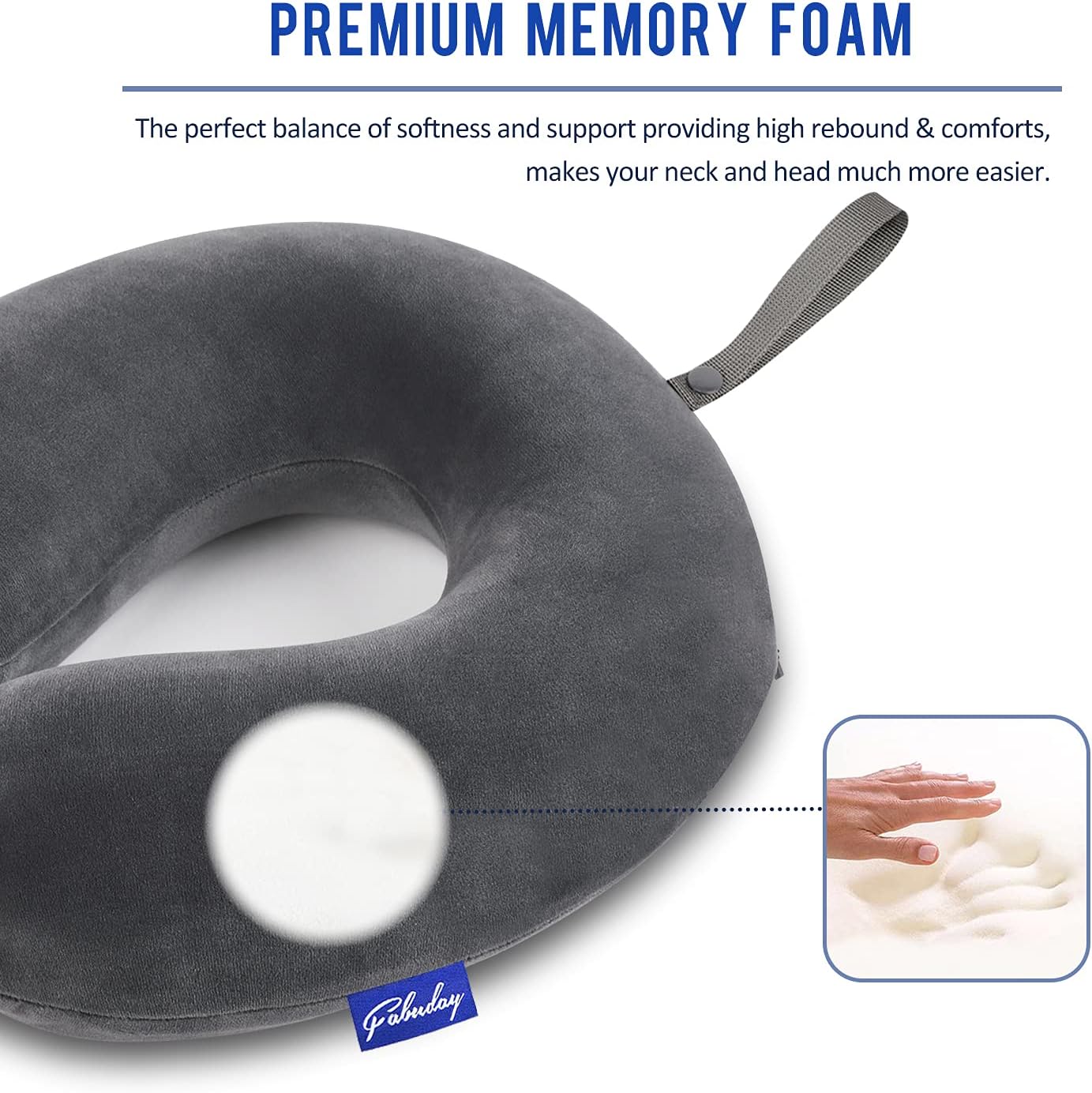Travel Pillow Memory Foam for Airplanes - Neck Pillow for Traveling, Car, Home, Flight Pillow for Sleeping with Attachable Snap Strap Soft Washable Cover, Provide Head Neck Support Rest, Dark Gray