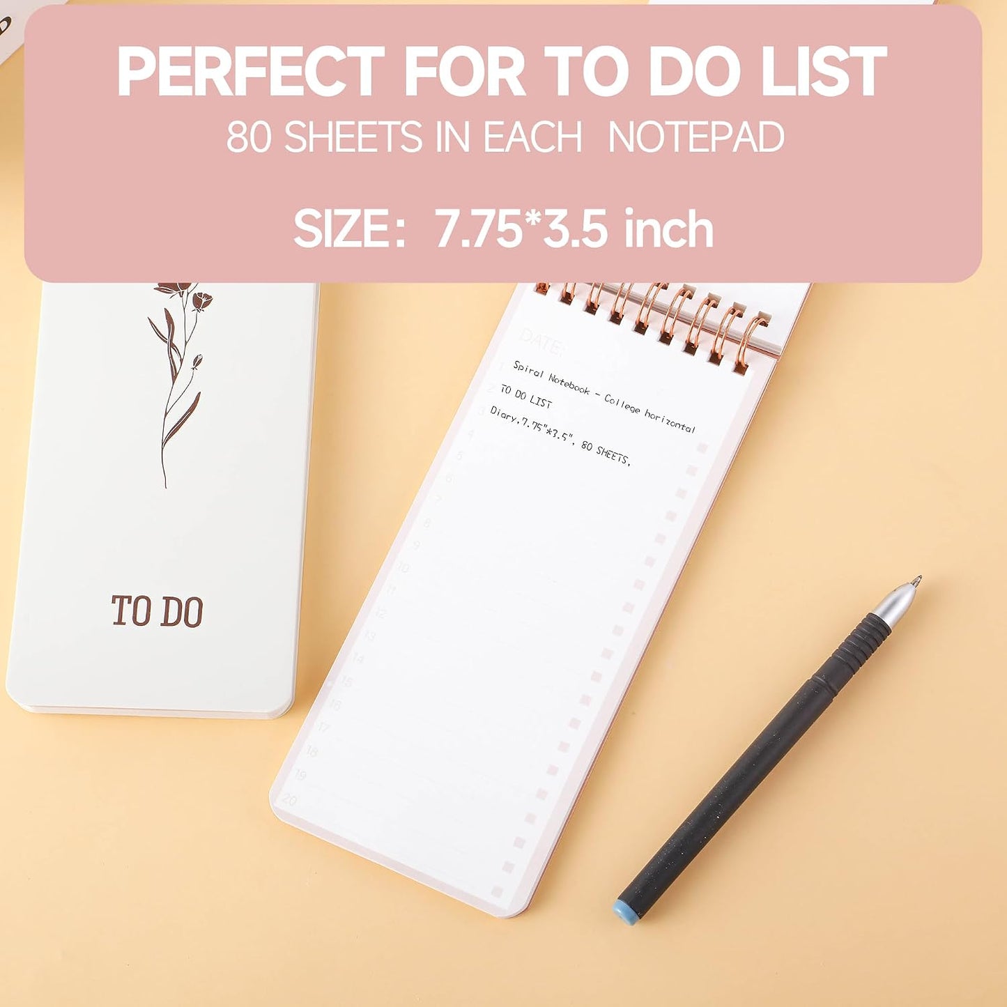 To Do List Notepad Set - 3-Pack, To Do List Notebook, Shopping List Notepads,Dated Pages & Checklist Layout, Portable Spiral Bound for To-Do Lists & Goals