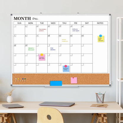 Weekly Dry Erase Calendar Whiteboard for Wall, 24" x 18" Cork Week Planner