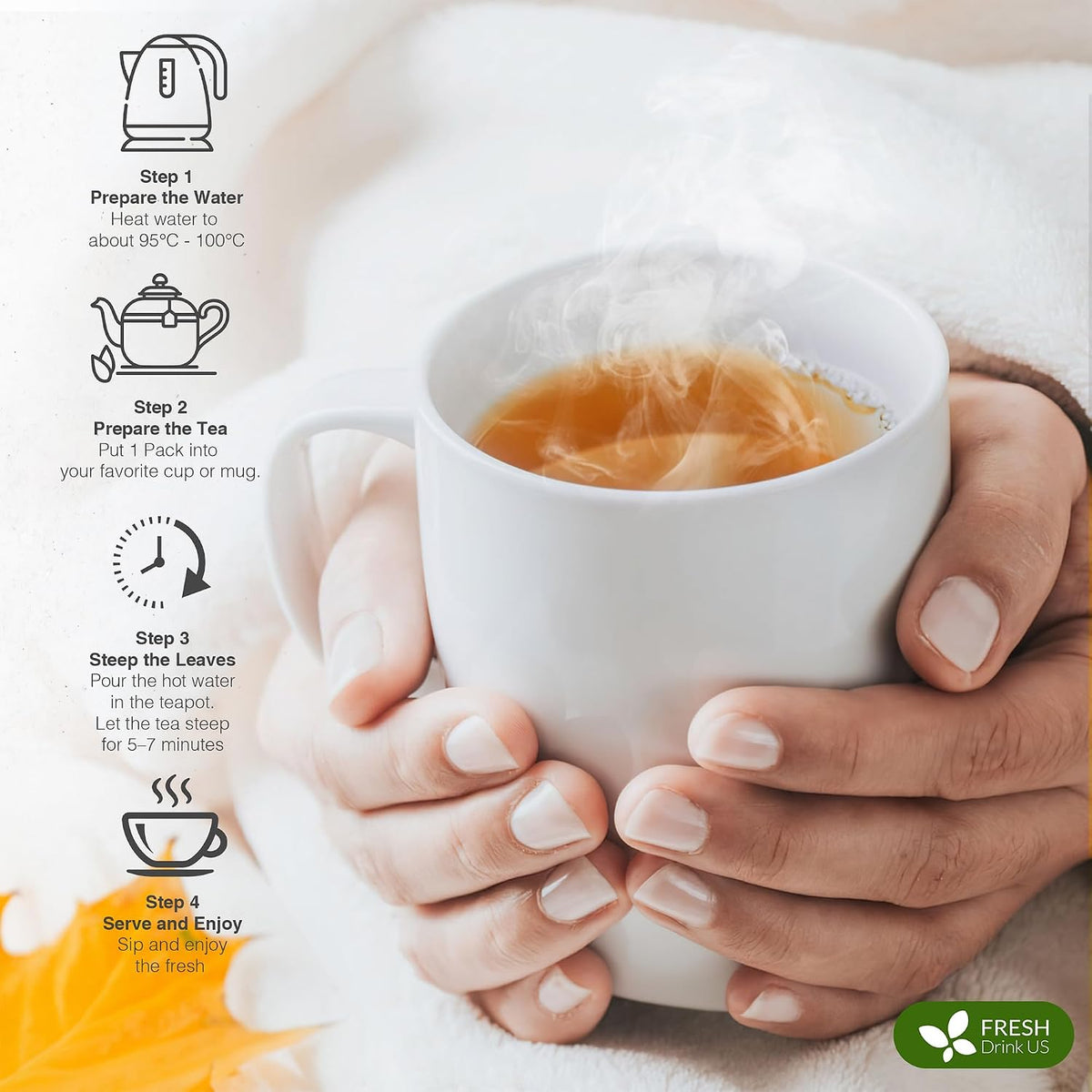 FreshDrinkUS, Memory Brain Booster Tea Bags | 75 Count | Ginkgo Biloba, Gotu Kola, Lion’s Mane Mushroom, MCT Coconut Oil | Herbal Blend | Naturally Flavorful, No Additives, Caffeine-Free